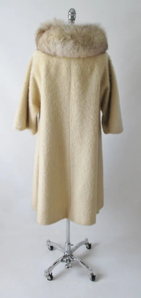  Vintage 50's Cream Ivory Fox Fur Lilli Ann Mohair Swing Coat Jacket