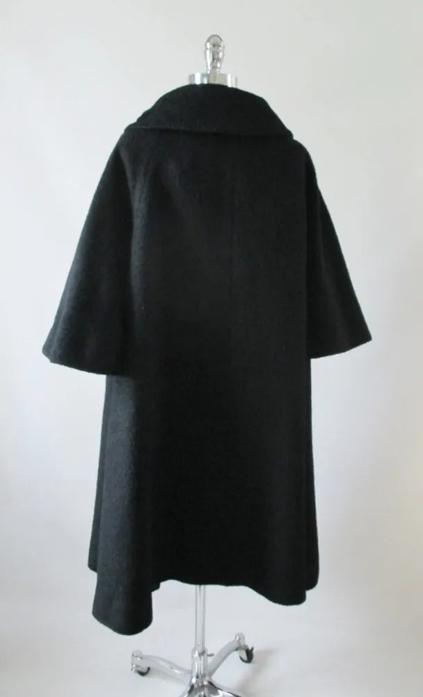  Vintage 50's Lilli Ann Black Mohair Swing Trapeze Coat Jacket L XL