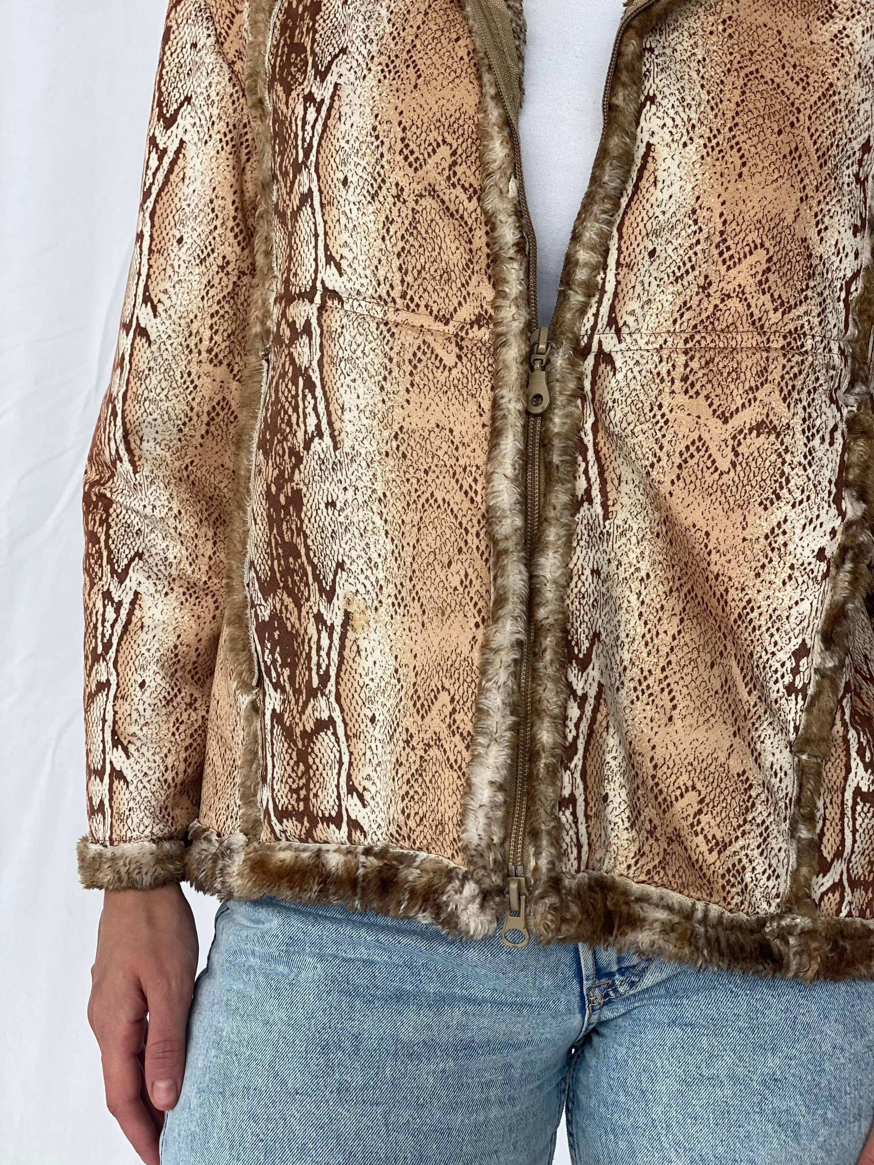 Vintage Animal Print Jacket With Faux Fur