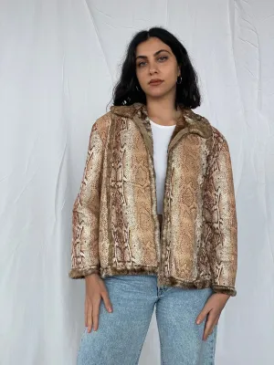 Vintage Animal Print Jacket With Faux Fur