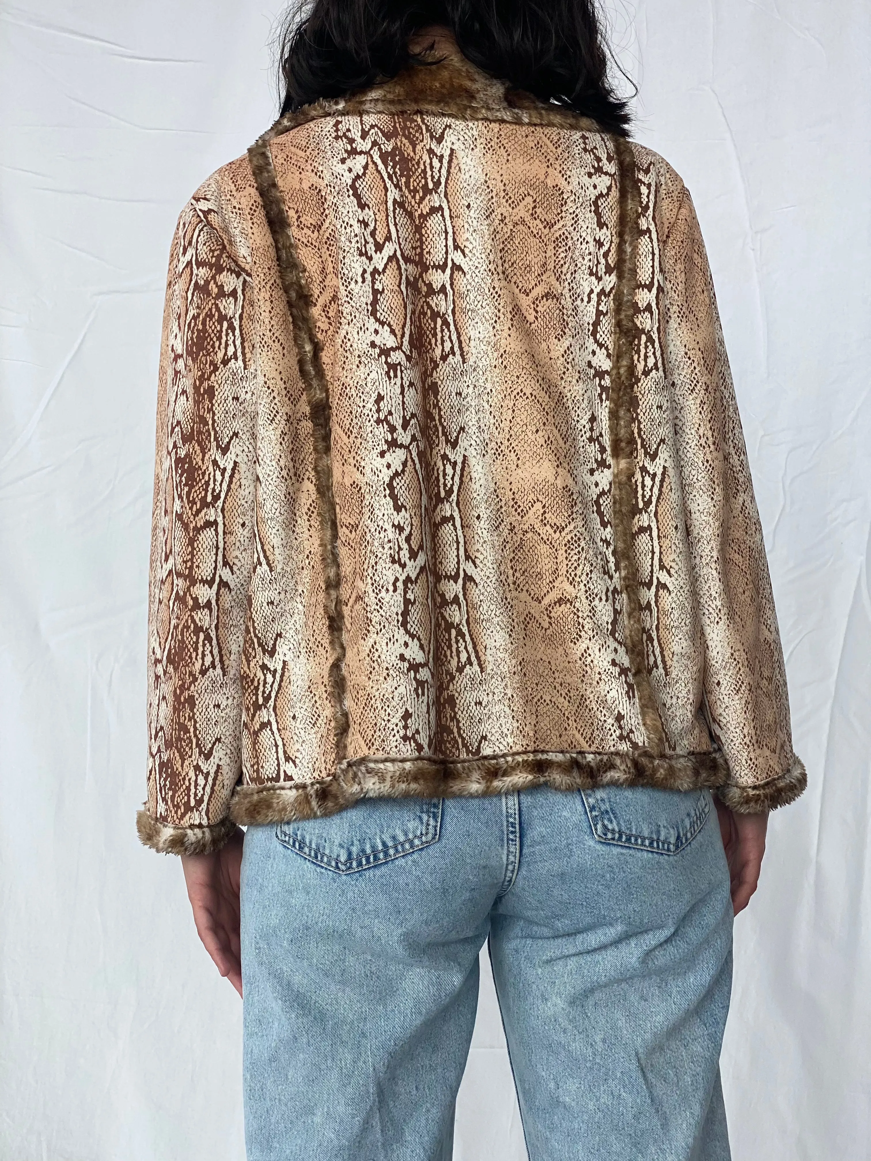 Vintage Animal Print Jacket With Faux Fur