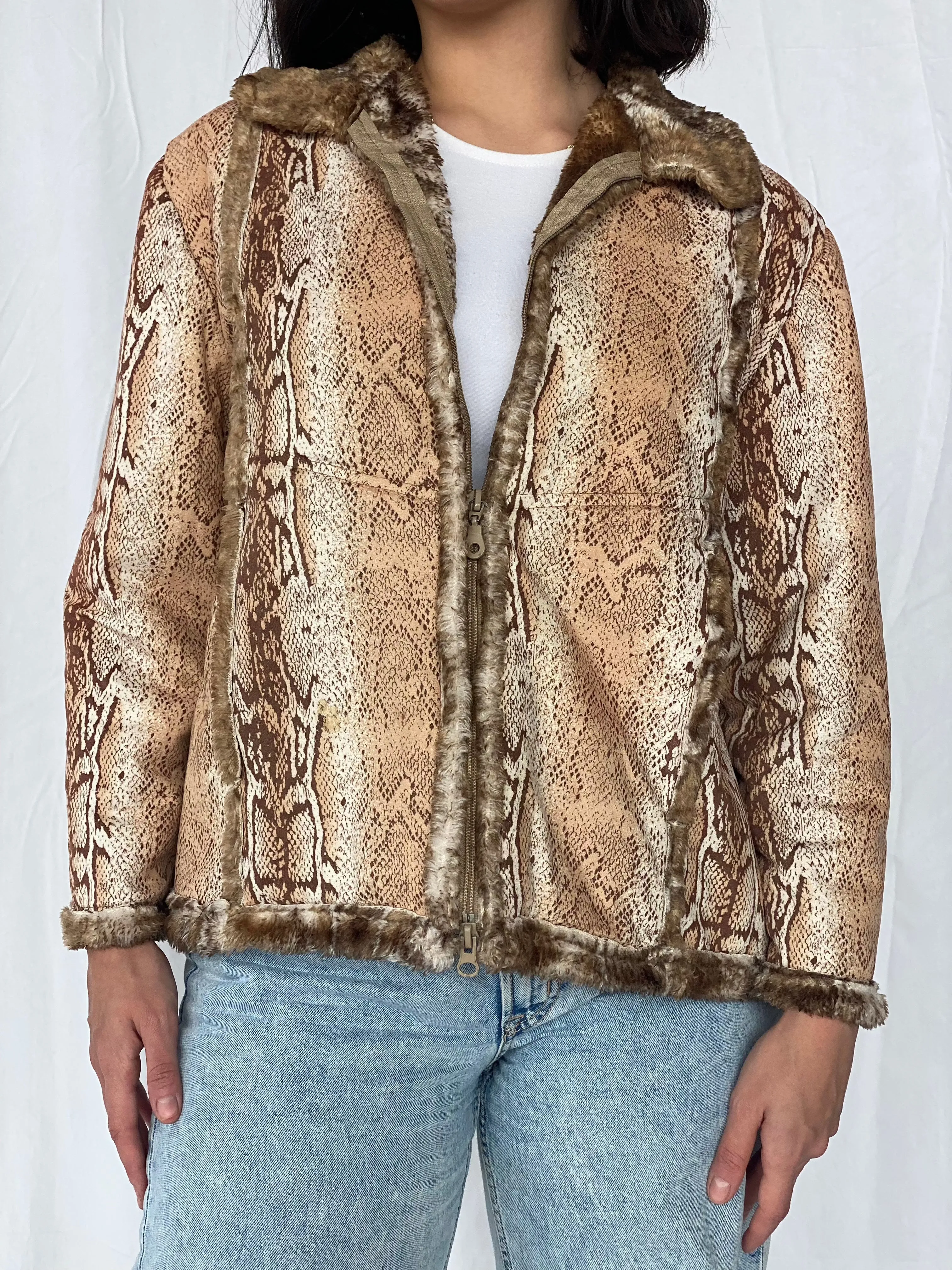 Vintage Animal Print Jacket With Faux Fur
