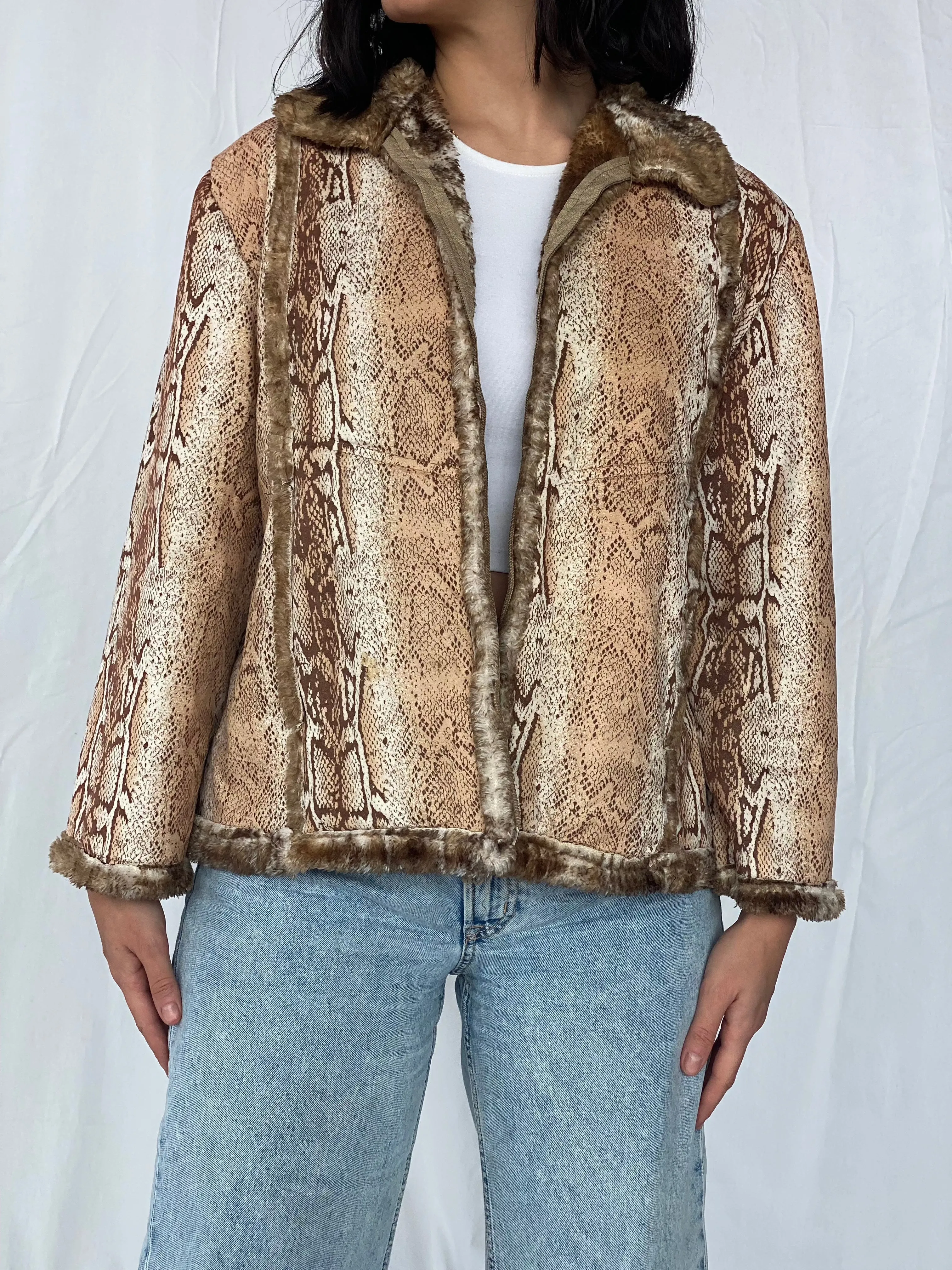 Vintage Animal Print Jacket With Faux Fur
