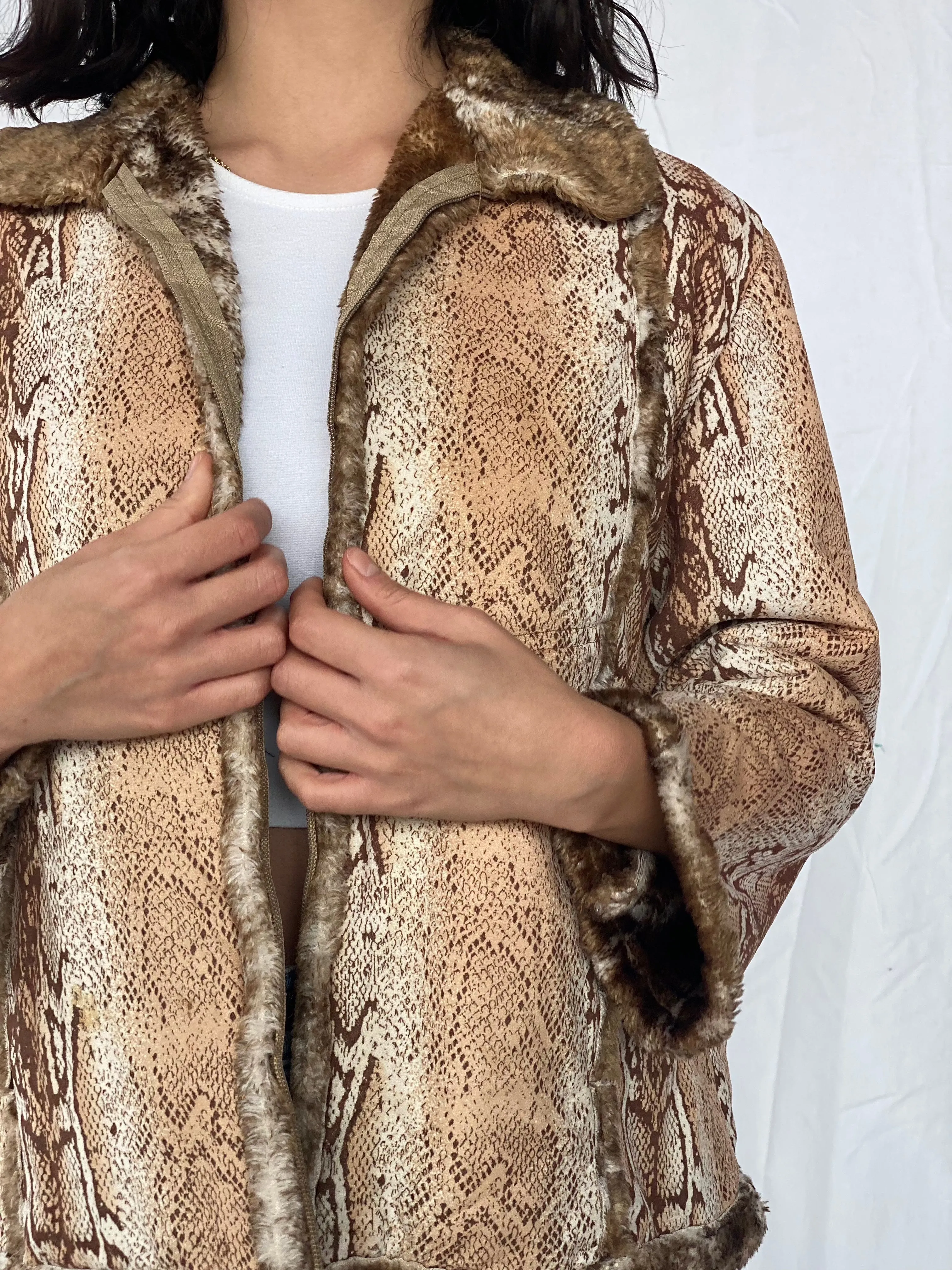 Vintage Animal Print Jacket With Faux Fur