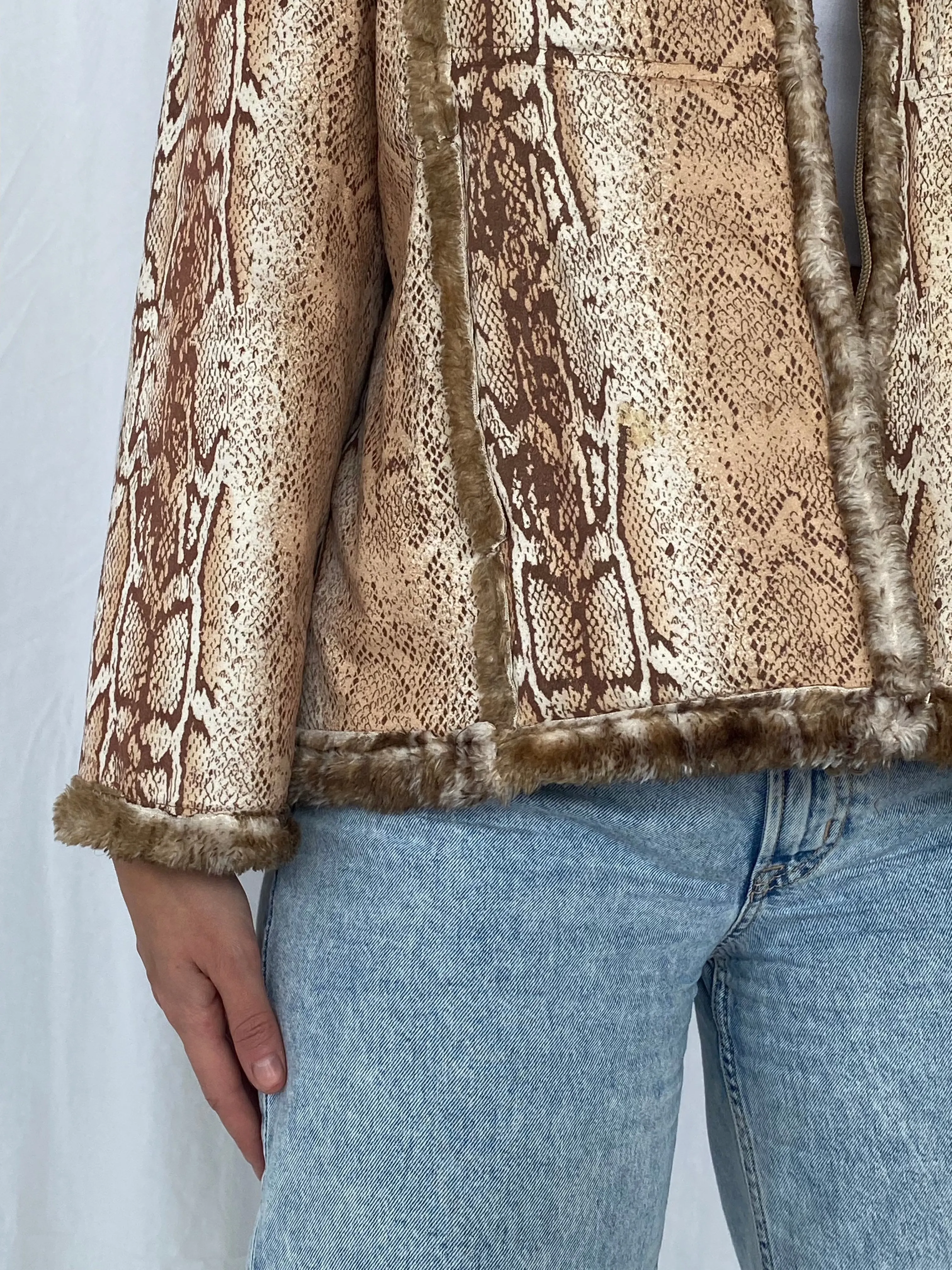 Vintage Animal Print Jacket With Faux Fur