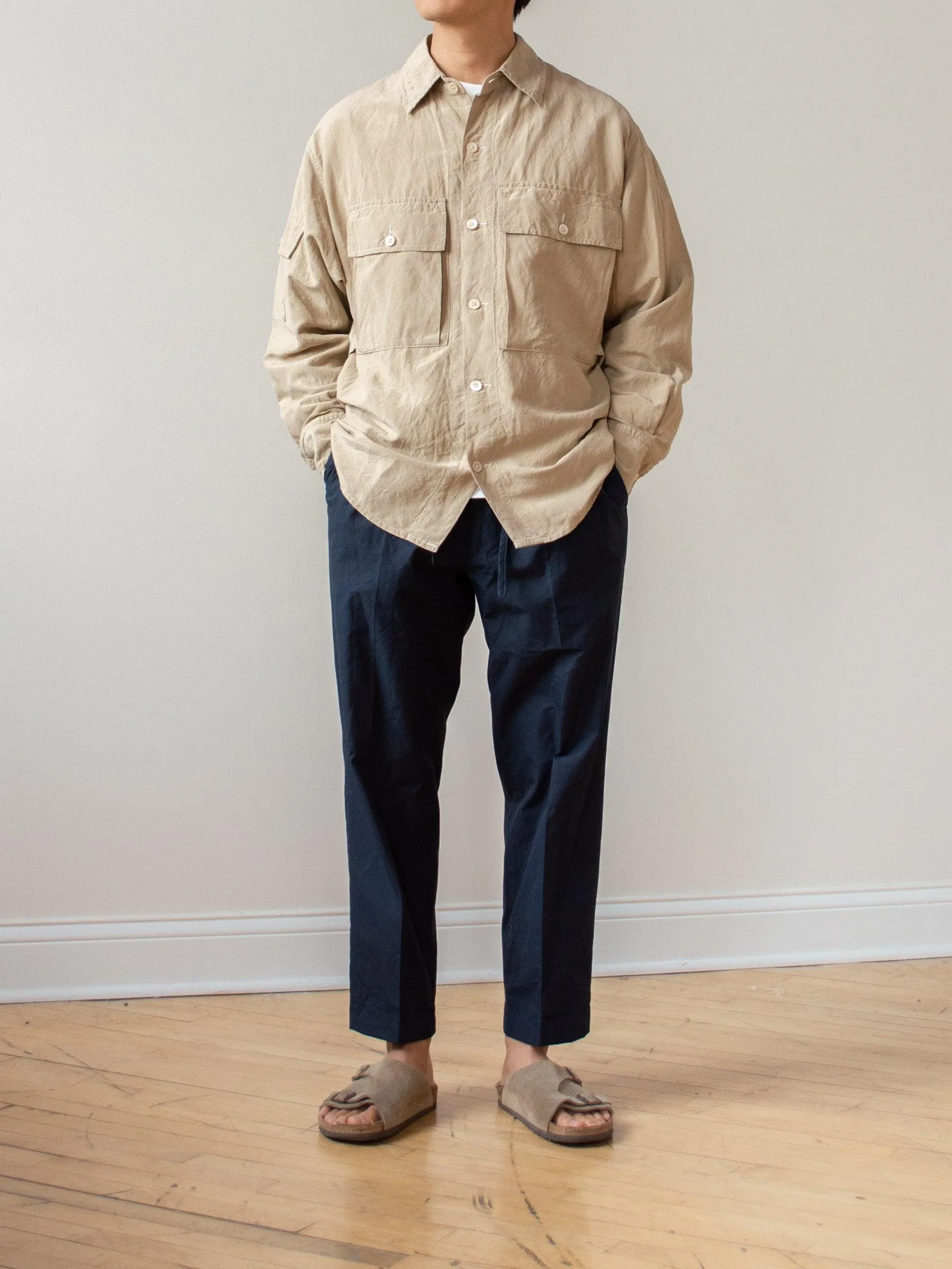 Washed Silk Linen Field Shirt Jacket - Beige