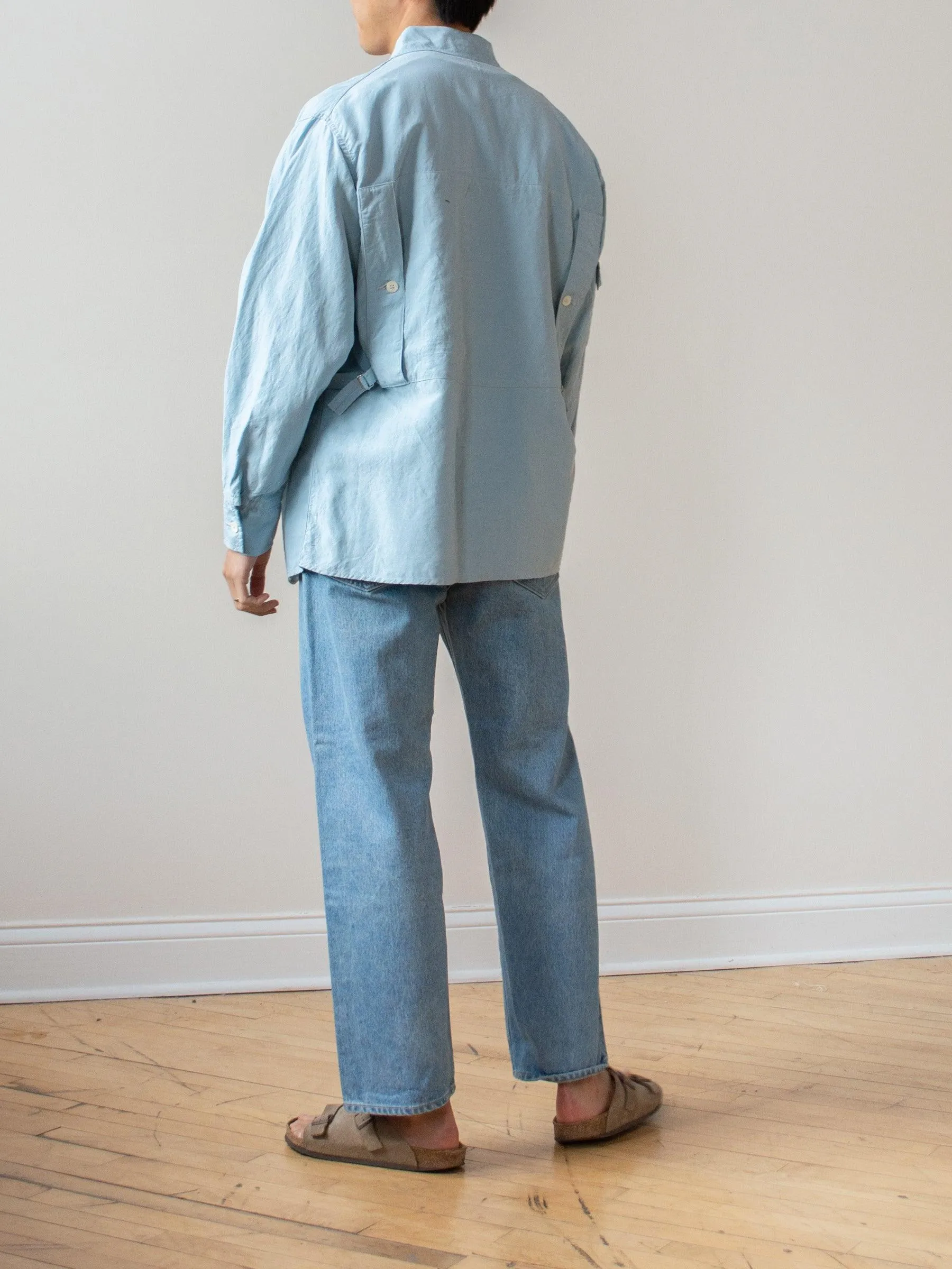 Washed Silk Linen Field Shirt Jacket - Saxe Blue