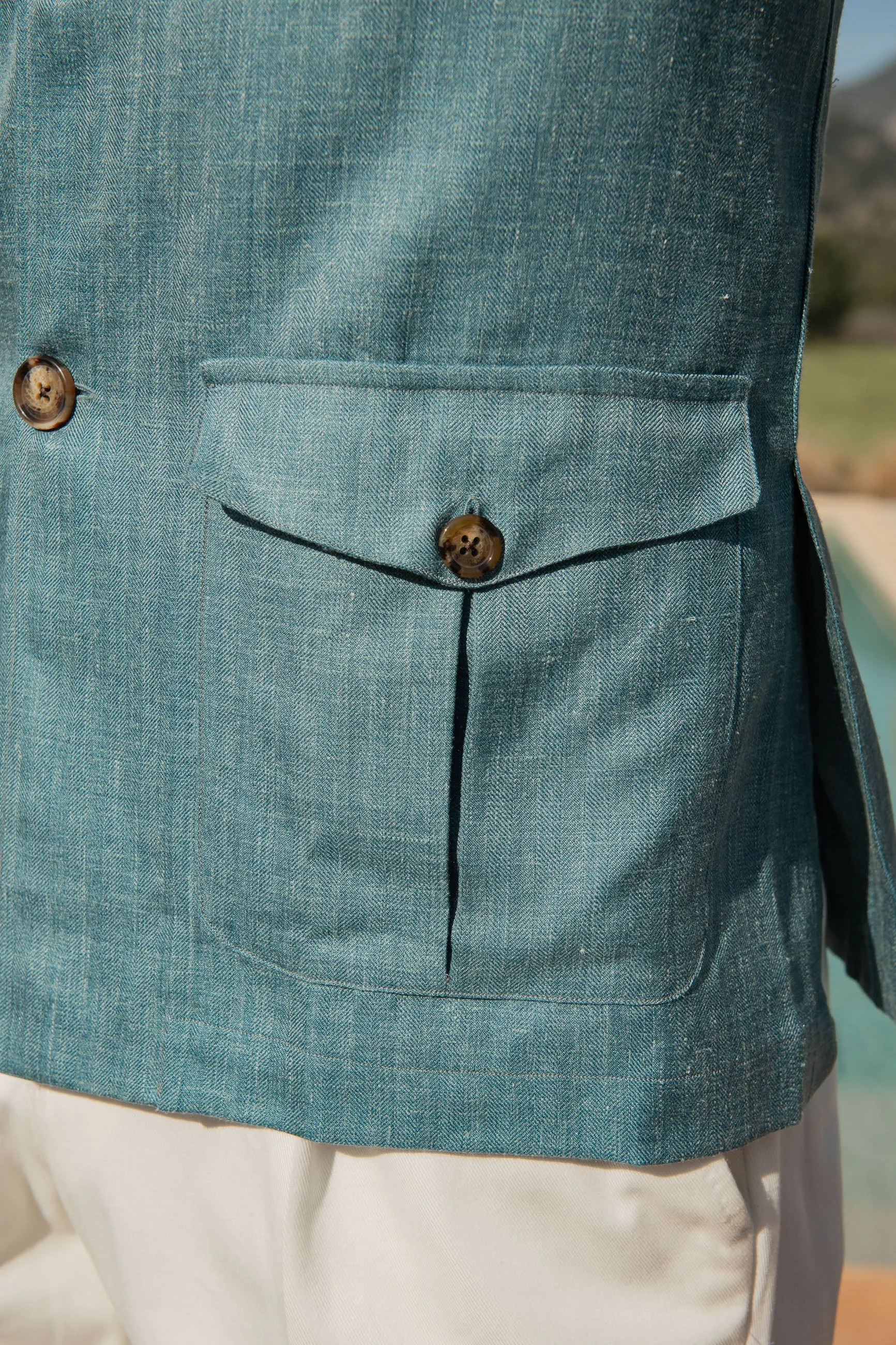 Water green Safari Jacket in wool silk and linen – Made in Italy