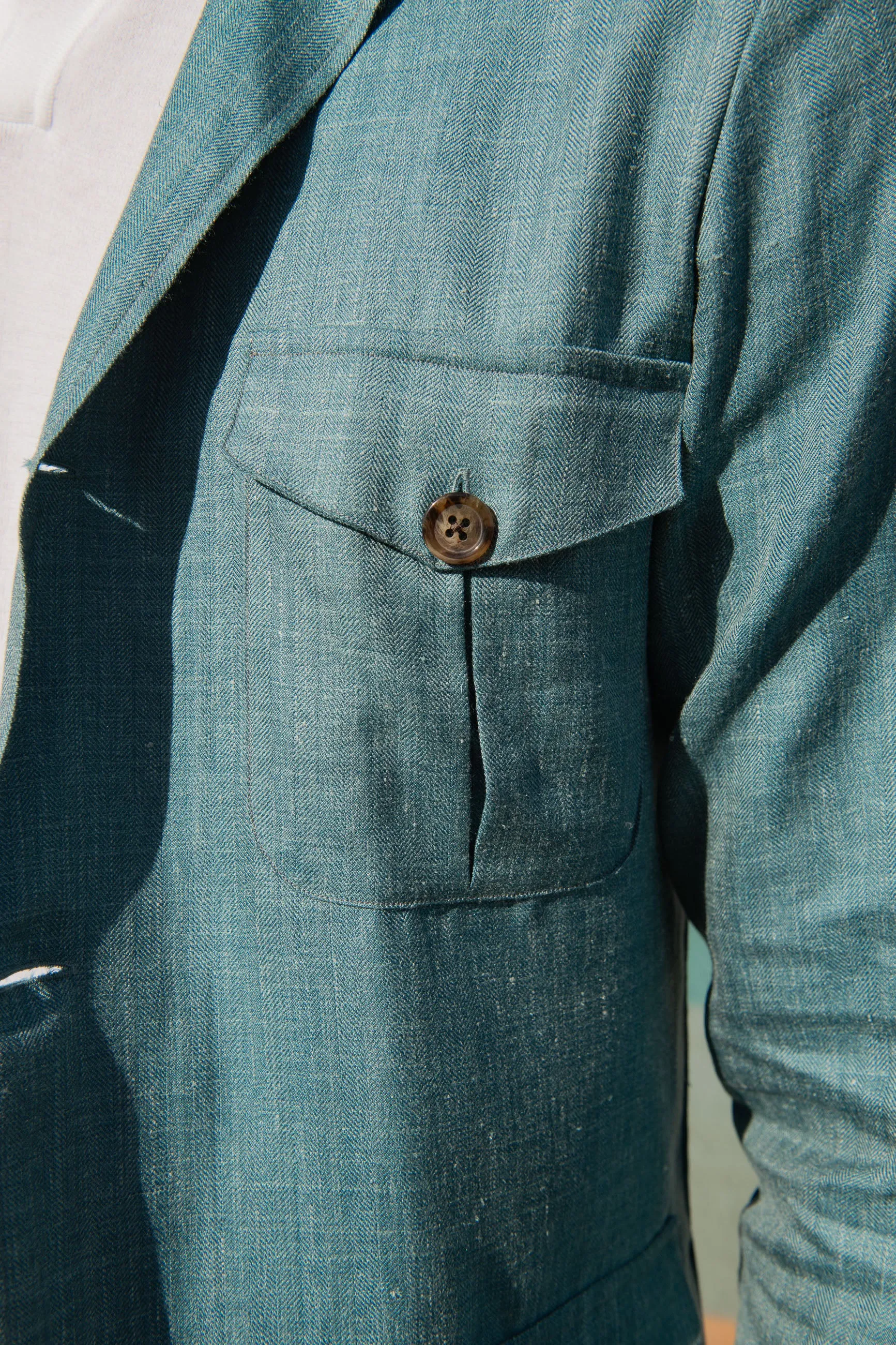 Water green Safari Jacket in wool silk and linen – Made in Italy